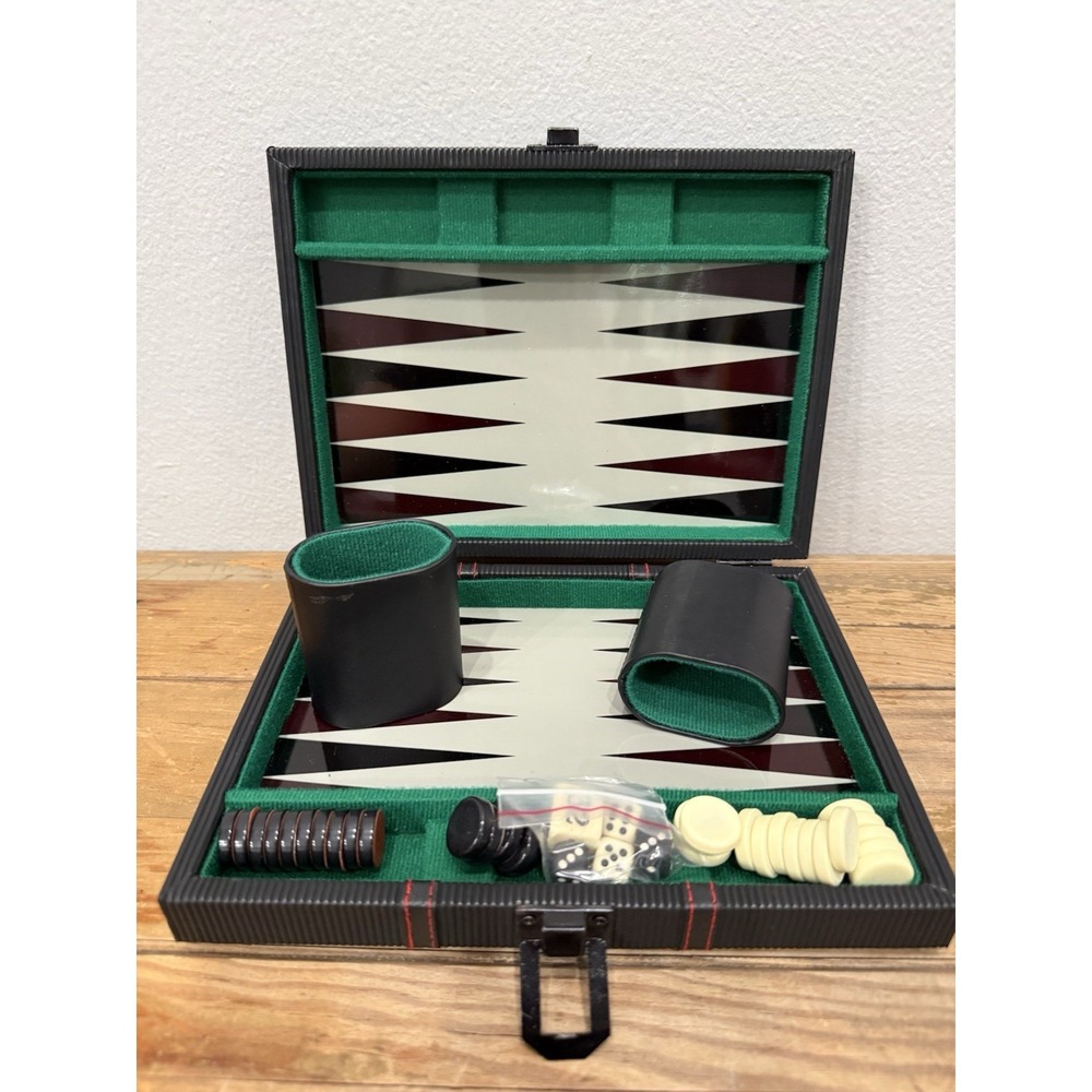 Portable Travel Backgammon Set 11" Complete with Dice Cups Checkers Magnetic